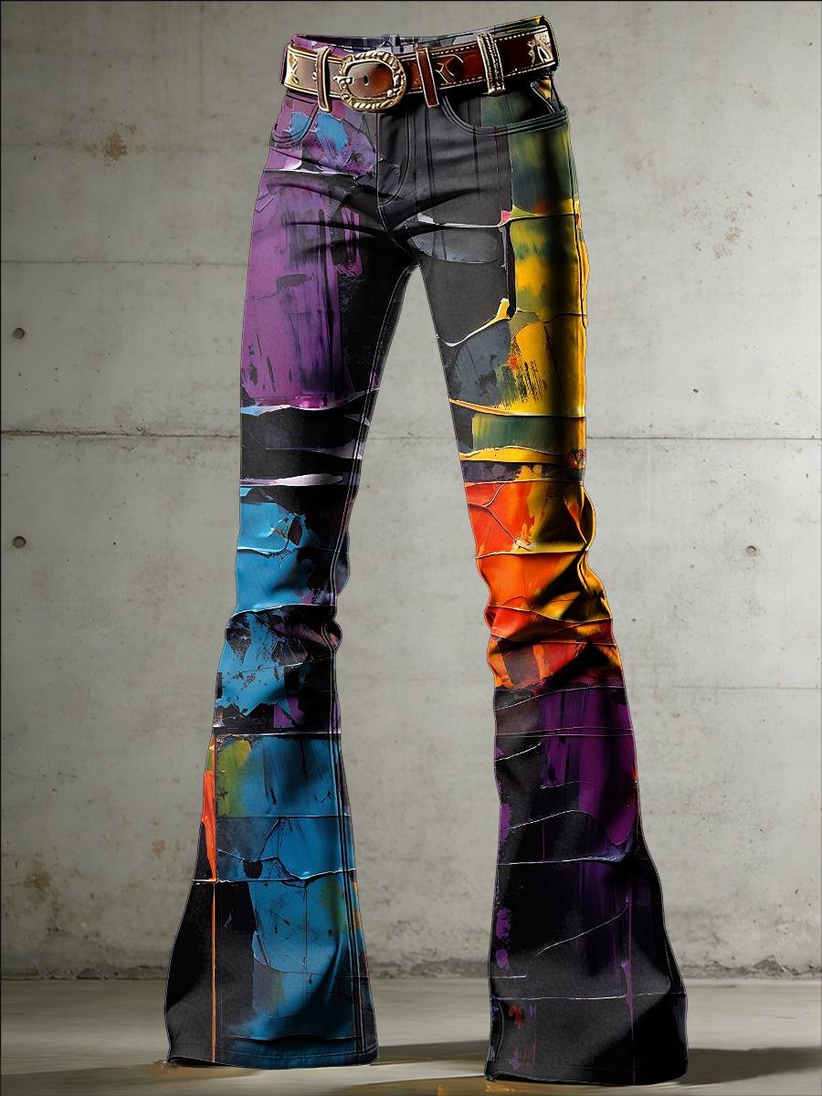 Women's Spray Painting Art Print Flared Trousers