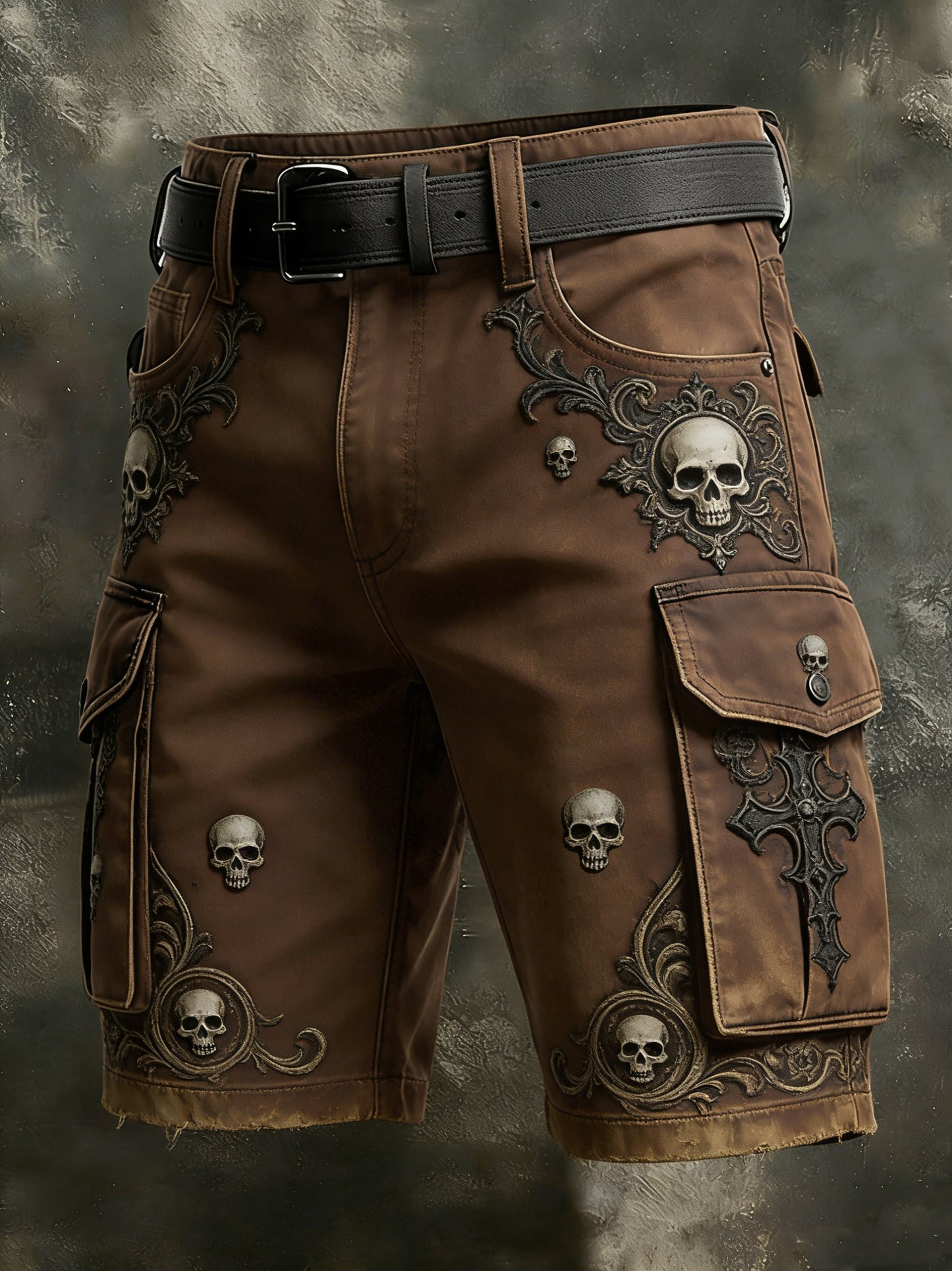Men's Retro Vacation Business Gothic Skull Art Print Casual Shorts