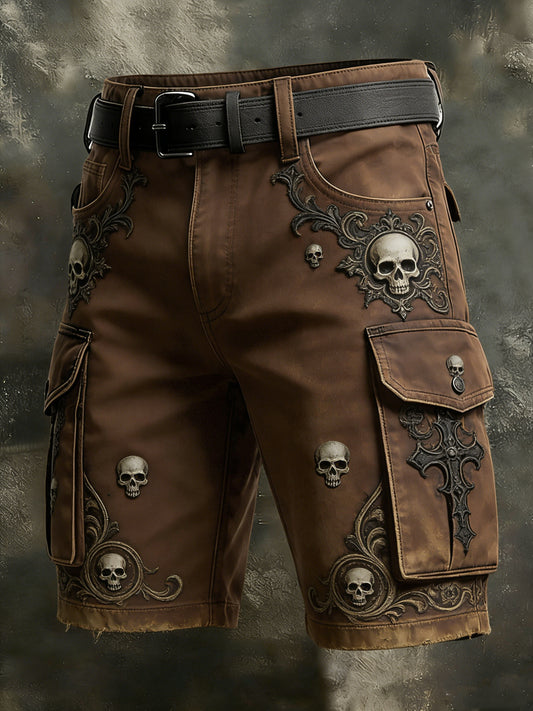 Men's Retro Vacation Business Gothic Skull Art Print Casual Shorts