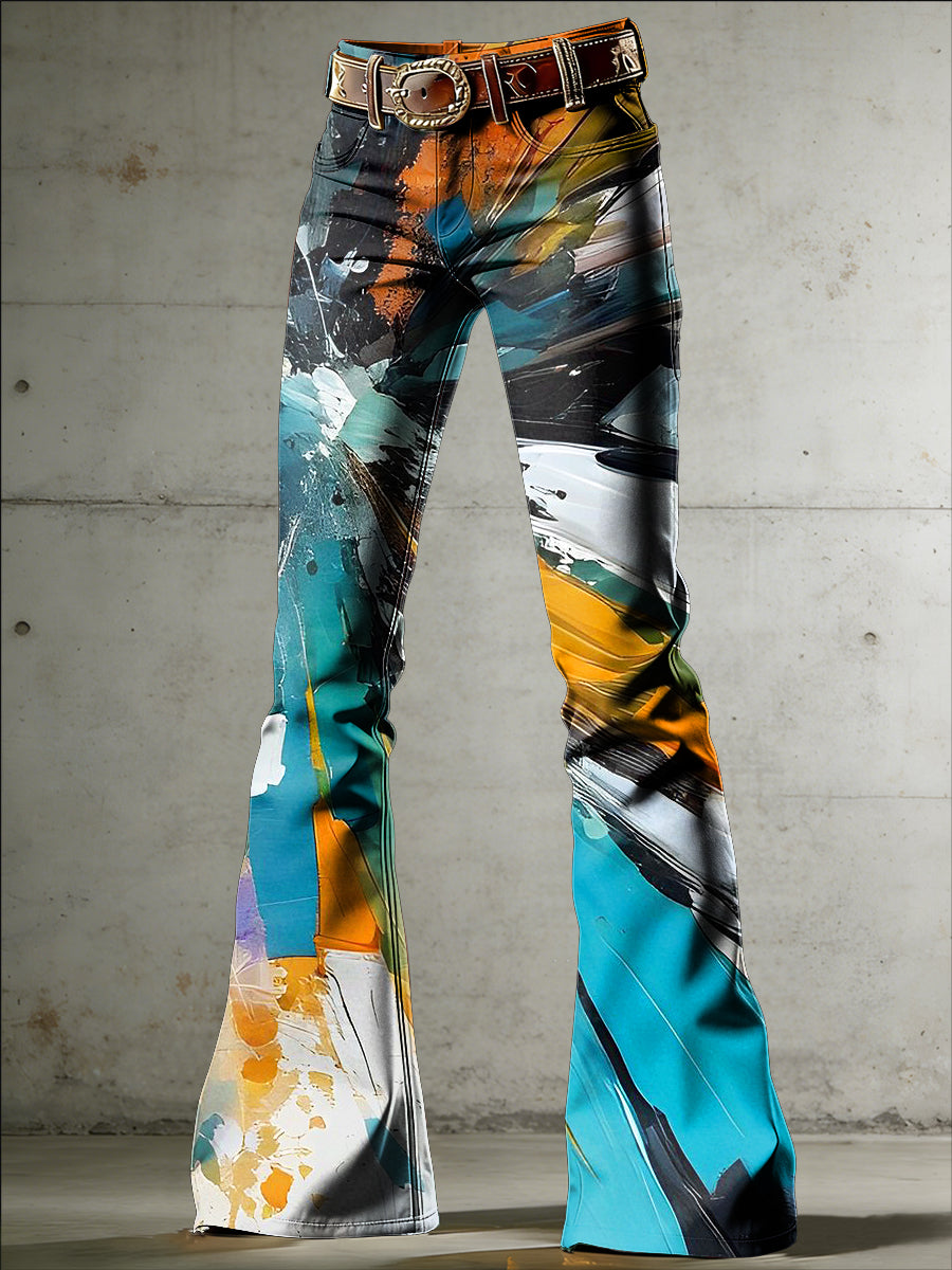 Women's Spray Painting Art Print Flared Trousers