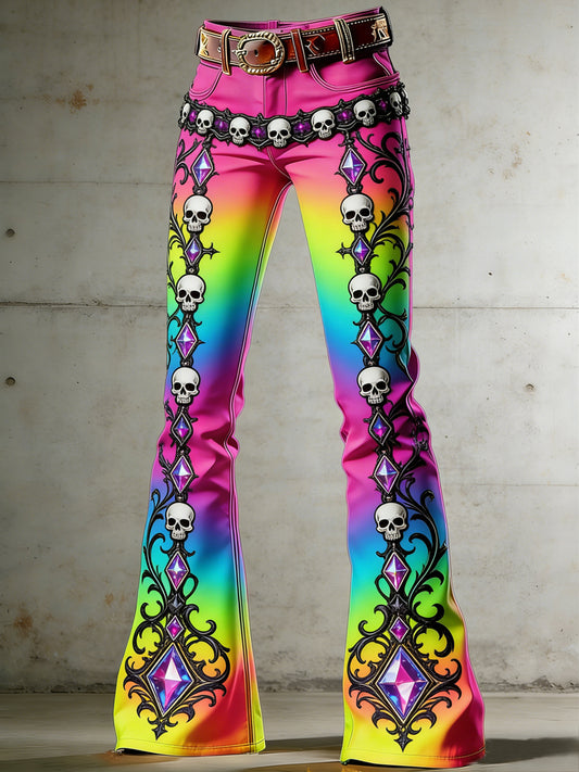 Women's Gothic Skull Art Print Flared Trousers