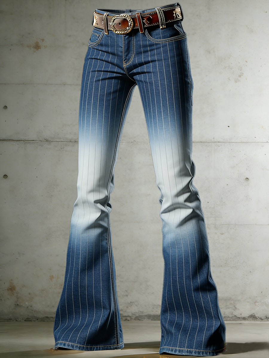 Women's Stripe Art Print Flared Trousers