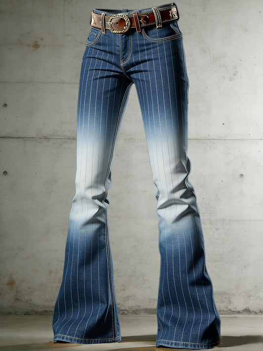 Women's Stripe Art Print Flared Trousers