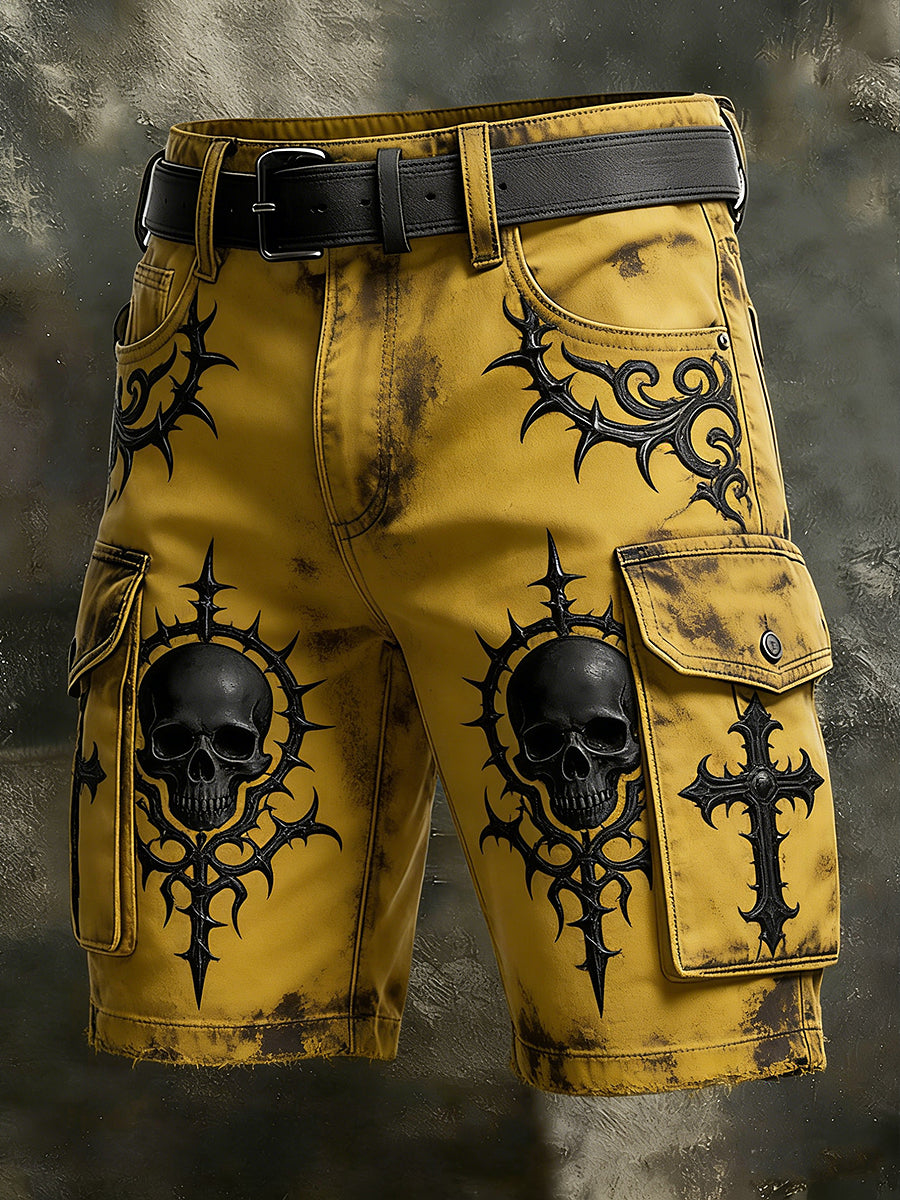 Men's Retro Vacation Business Gothic Skull Art Print Casual Shorts