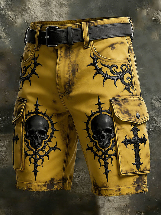 Men's Retro Vacation Business Gothic Skull Art Print Casual Shorts