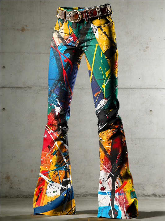 Women's Spray Painting Art Print Flared Trousers