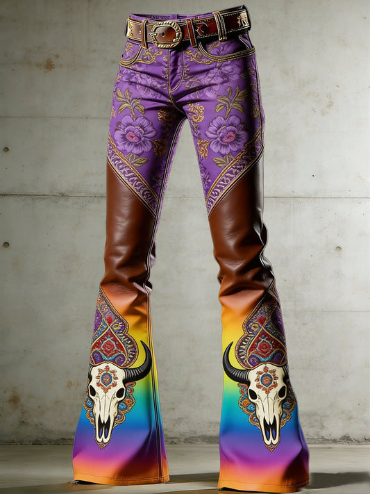 Women's Bohemian Flowers Art Print Flared Trousers