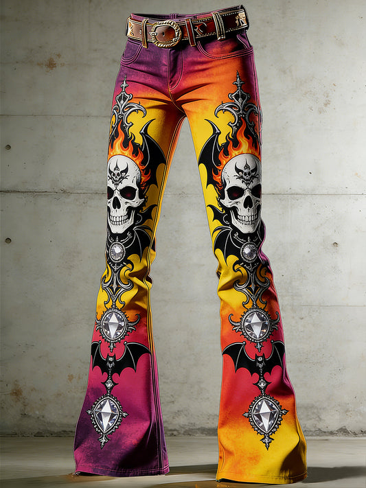 Women's Gothic Skull Art Print Flared Trousers