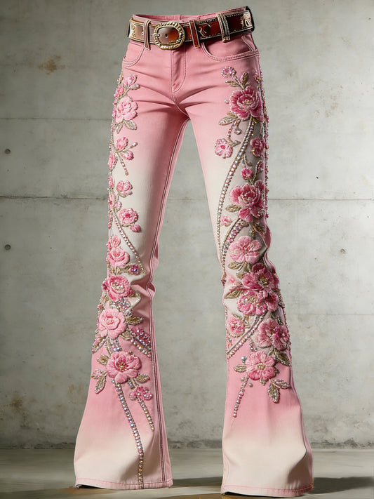 Women's Flower Art Print Flared Trousers