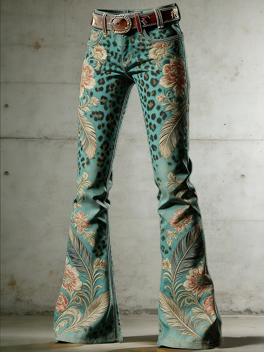 Women's West Art Print Flared Trousers