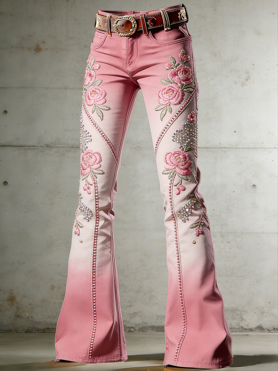 Women's Flower Art Print Flared Trousers