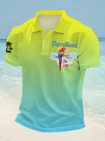 Men's Parrothead For Life Print Casual Polo
