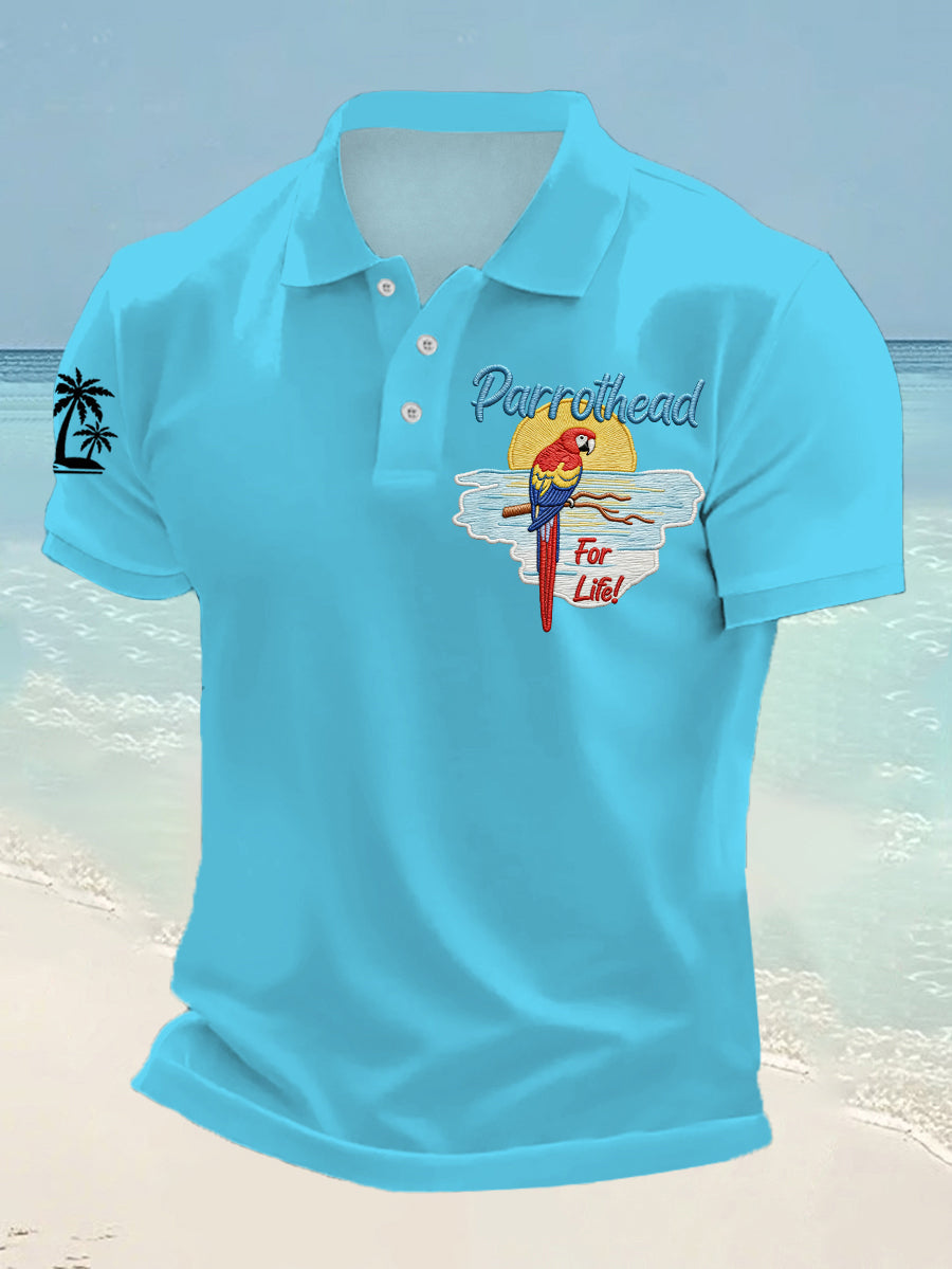 Men's Parrothead For Life Print Casual Polo