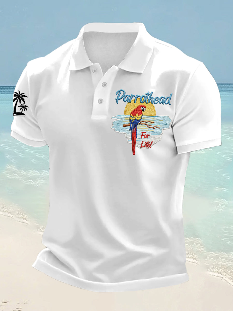 Men's Parrothead For Life Print Casual Polo