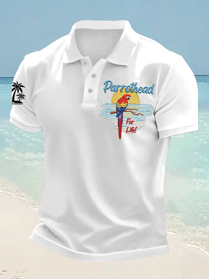 Men's Parrothead For Life Print Casual Polo