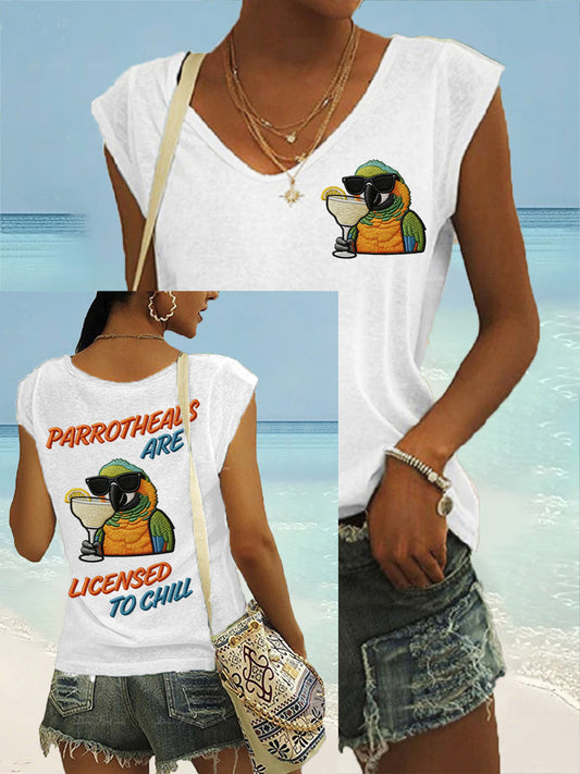 Women's Parrotheads Are Licensed to Chill Print Casual Sleeveless Tee