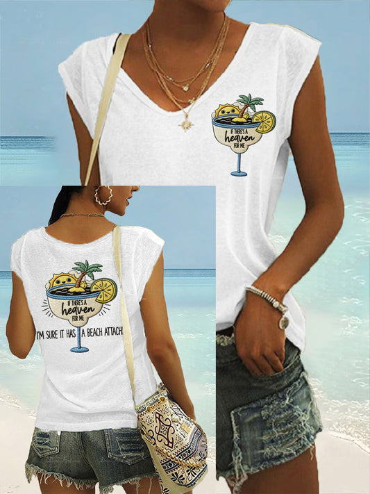 Women's If There's A Heaven For Me, I'm Sure It Has A Beach Attached Print Casual Sleeveless Tee