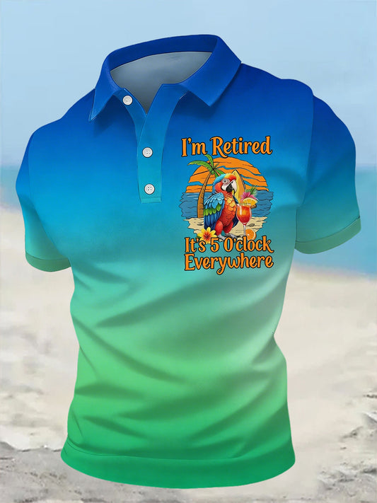 Men's I'm Retired It's 5 O'clock Everywhere Parrot Print Casual Short Sleeve Top