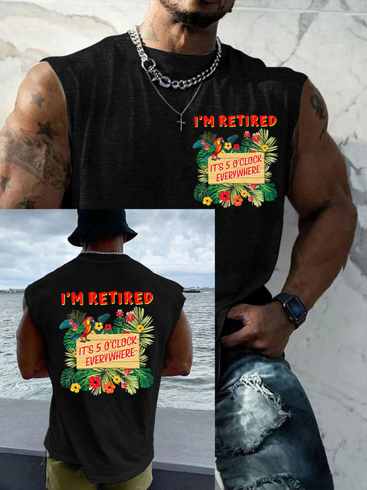 Men's I'm Retired It's 5 O'clock Everywhere Parrot Print Casual Vests