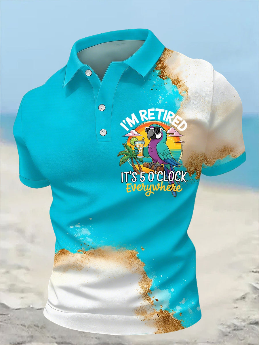 Men's I'm Retired It's 5 O'clock Everywhere Parrot Print Casual Short Sleeve Top
