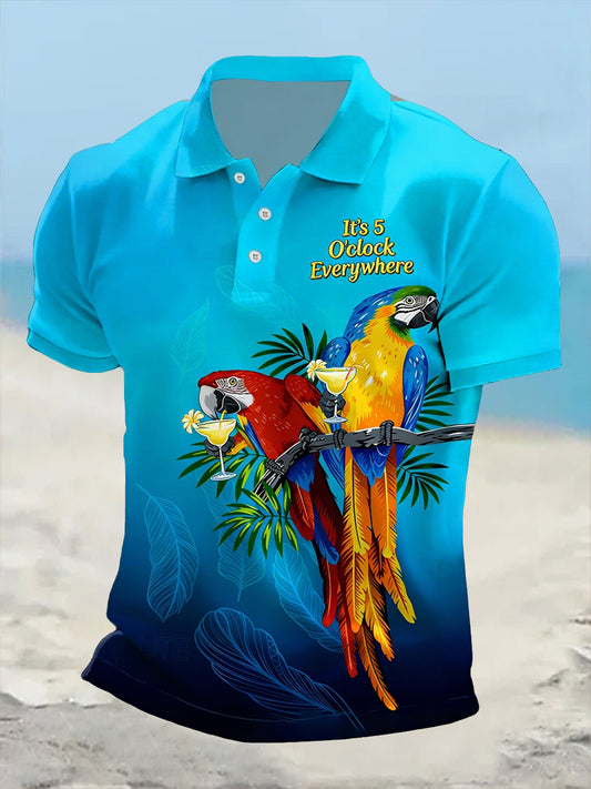 Men's I'm Retired It's 5 O'clock Everywhere Parrot Print Casual Short Sleeve Top