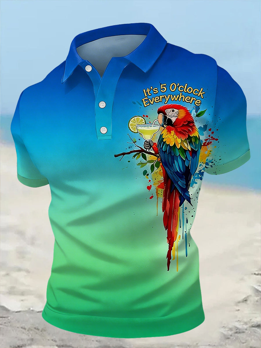 Men's I'm Retired It's 5 O'clock Everywhere Parrot Print Casual Short Sleeve Top