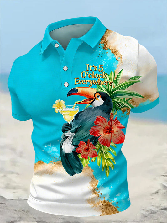 Men's I'm Retired It's 5 O'clock Everywhere Parrot Print Casual Short Sleeve Top