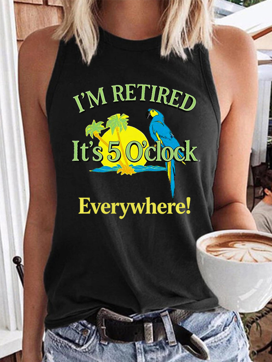 Women's I'm Retired It's 5 O'clock Everywhere Parrot Print Casual Vest