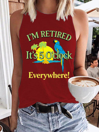 Women's I'm Retired It's 5 O'clock Everywhere Parrot Print Casual Vest