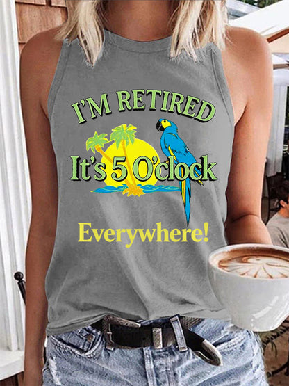 Women's I'm Retired It's 5 O'clock Everywhere Parrot Print Casual Vest