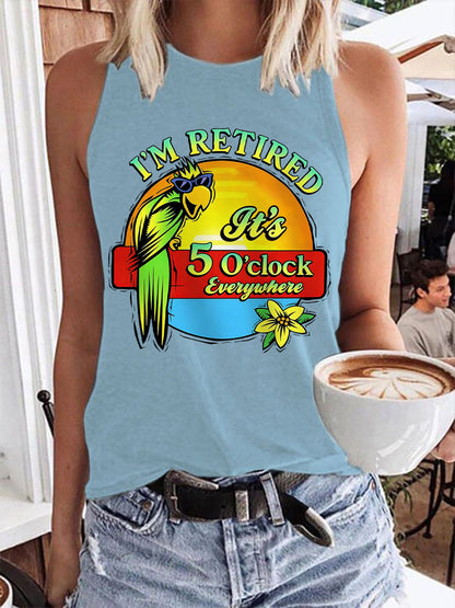 Women's I'm Retired It's 5 O'clock Everywhere Parrot Print Casual Vest