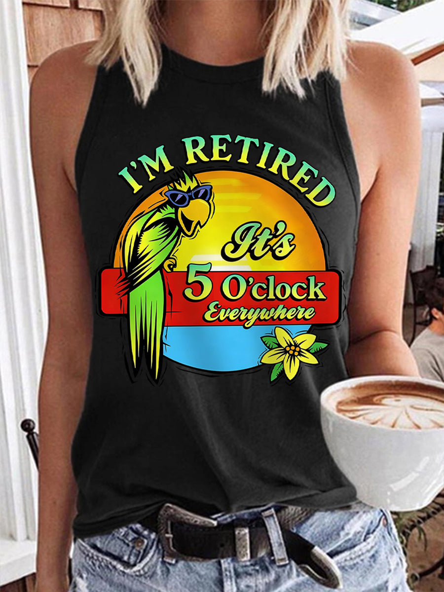 Women's I'm Retired It's 5 O'clock Everywhere Parrot Print Casual Vest