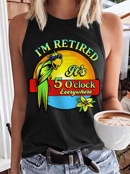 Women's I'm Retired It's 5 O'clock Everywhere Parrot Print Casual Vest