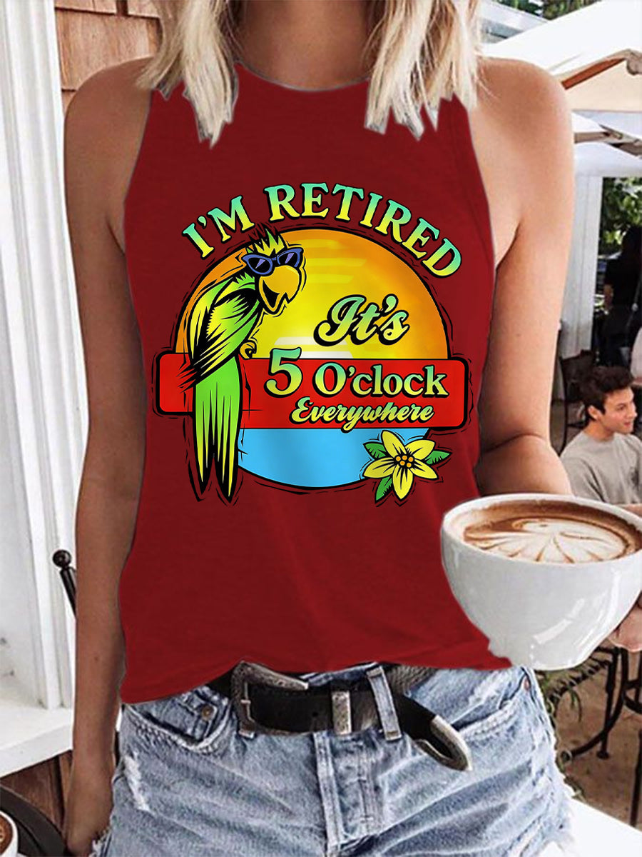 Women's I'm Retired It's 5 O'clock Everywhere Parrot Print Casual Vest