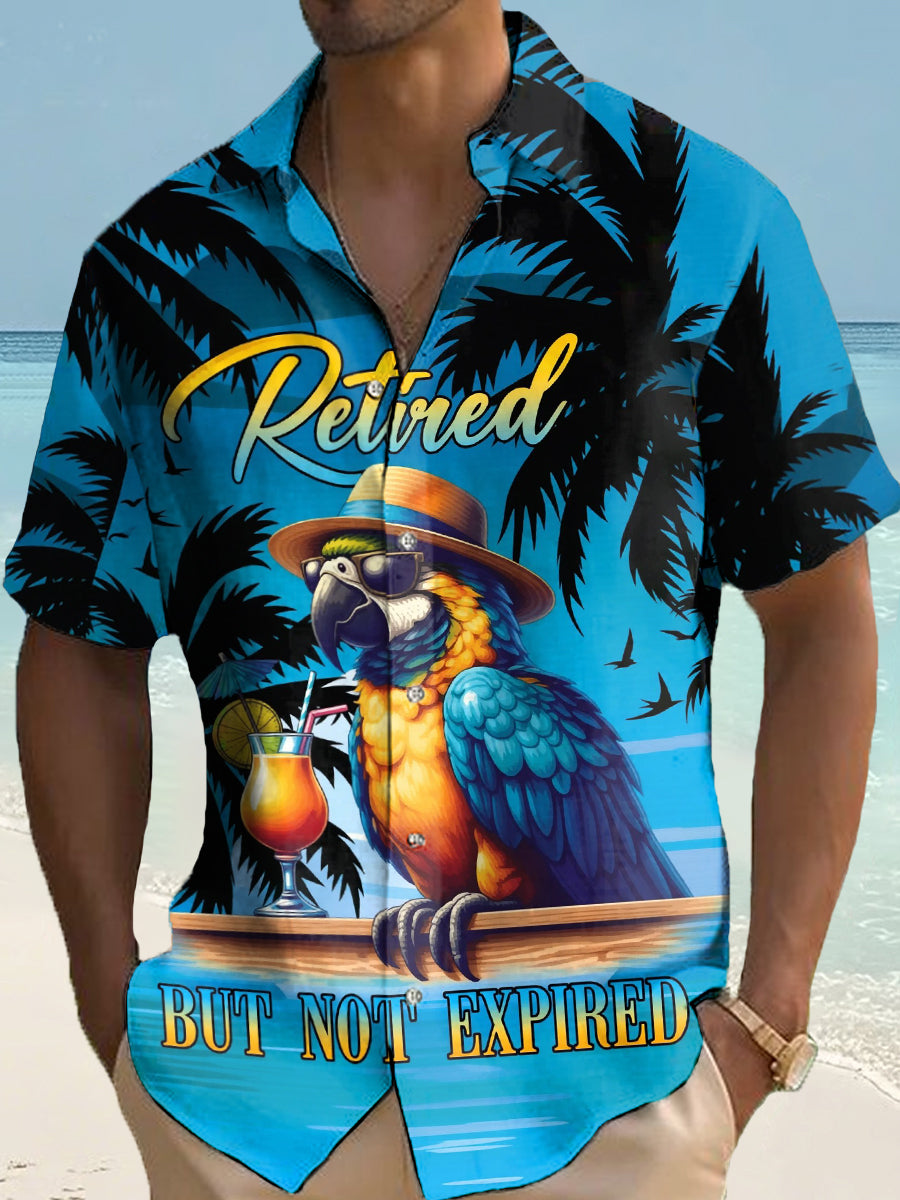 Men's I'm Retired It's 5 O'clock Everywhere Parrot Print Casual Short Sleeve Shirt