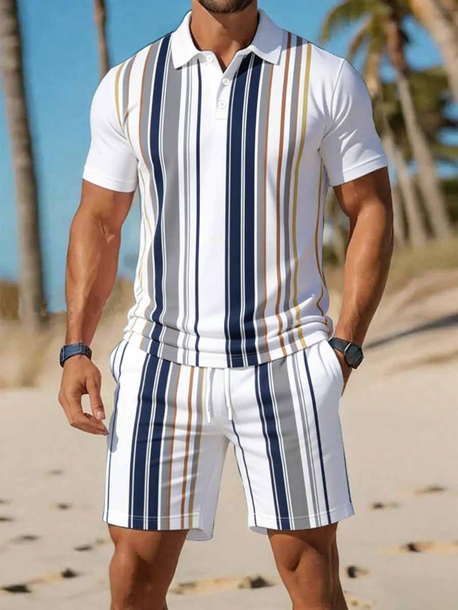Men's Vintage Business Style Printed Casual Polo Shirt Suit