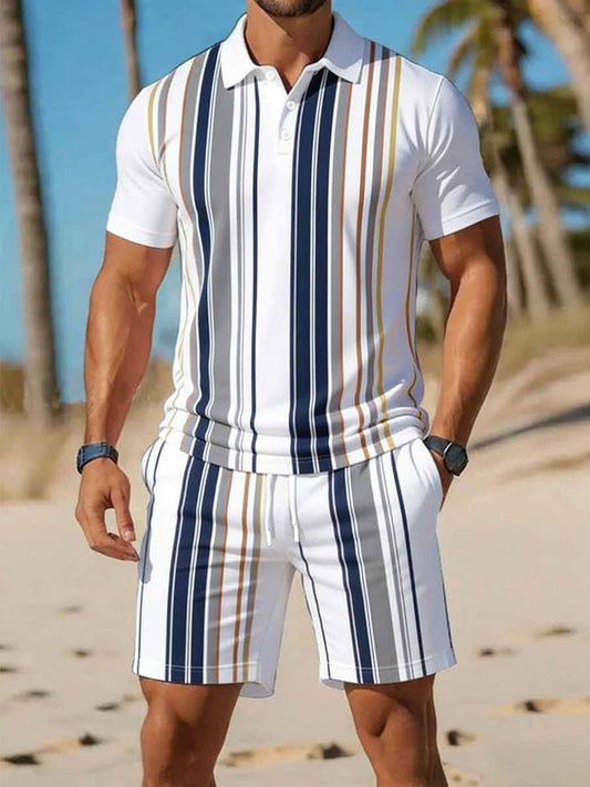Men's Vintage Business Style Printed Casual Polo Shirt Suit
