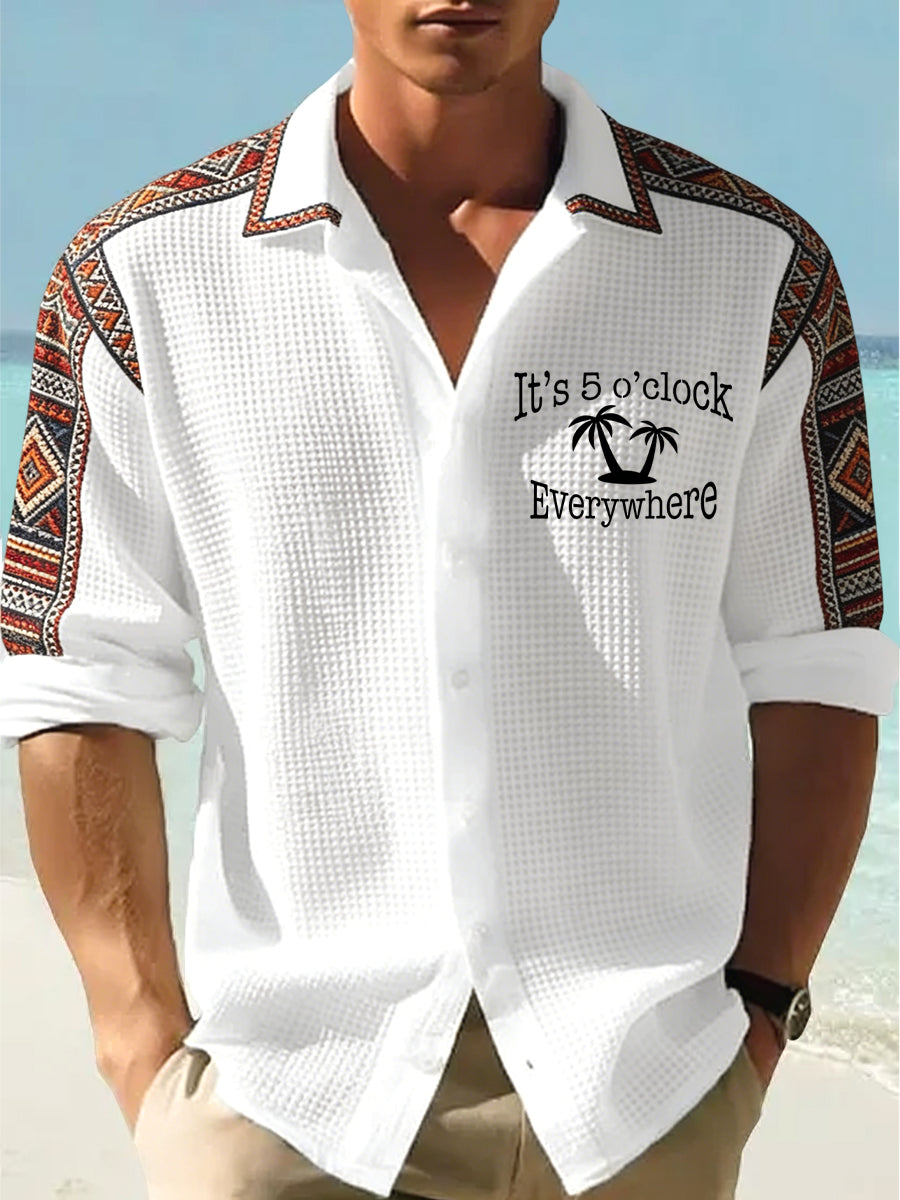 Men's Hawaiian-Style Casual Shirt with Ethnic Print