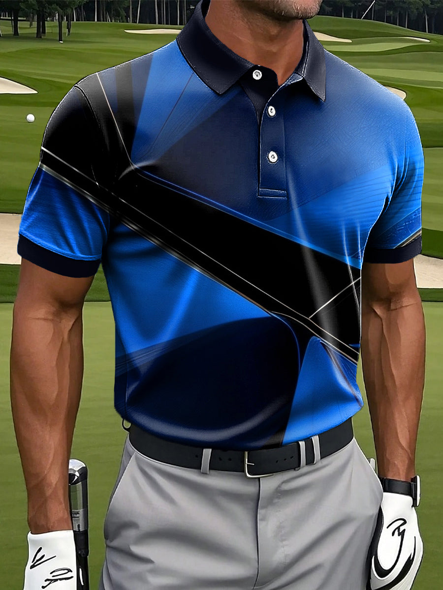 Men's Retro Golf Asymmetrical Geometric Casual Polo Shirt