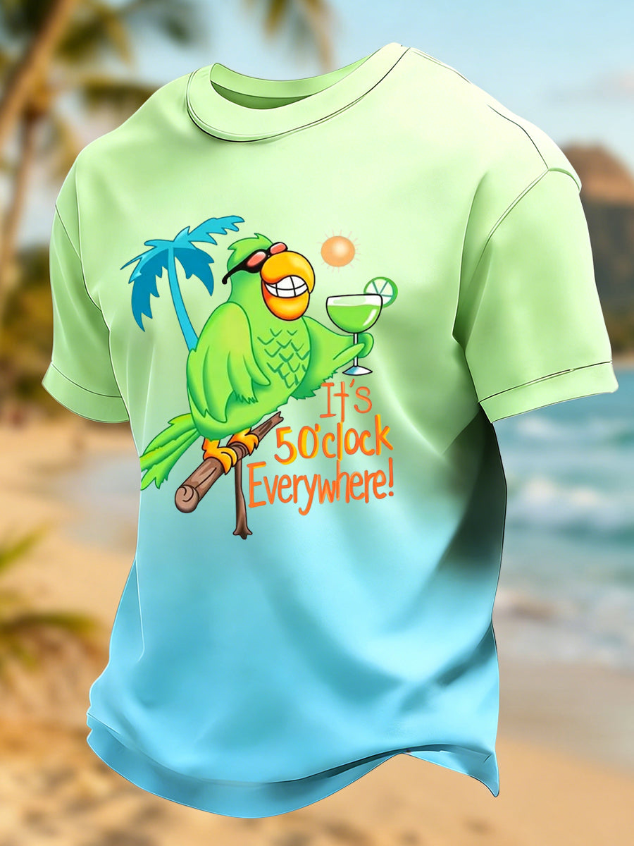 Hawaiian Vacation Parrot Gradient Casual T-Shirt