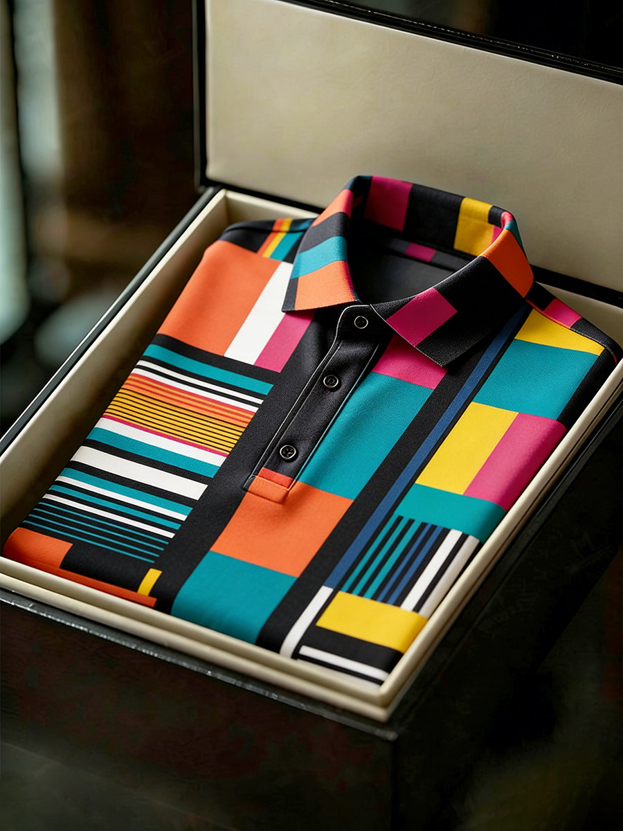 Men's Vintage Business Style Printed Casual Polo Shirt
