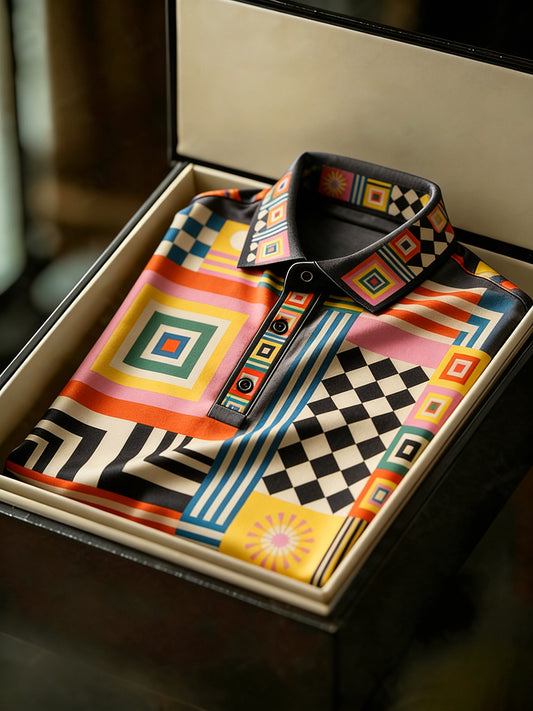 Men's Vintage Business Style Printed Casual Polo Shirt