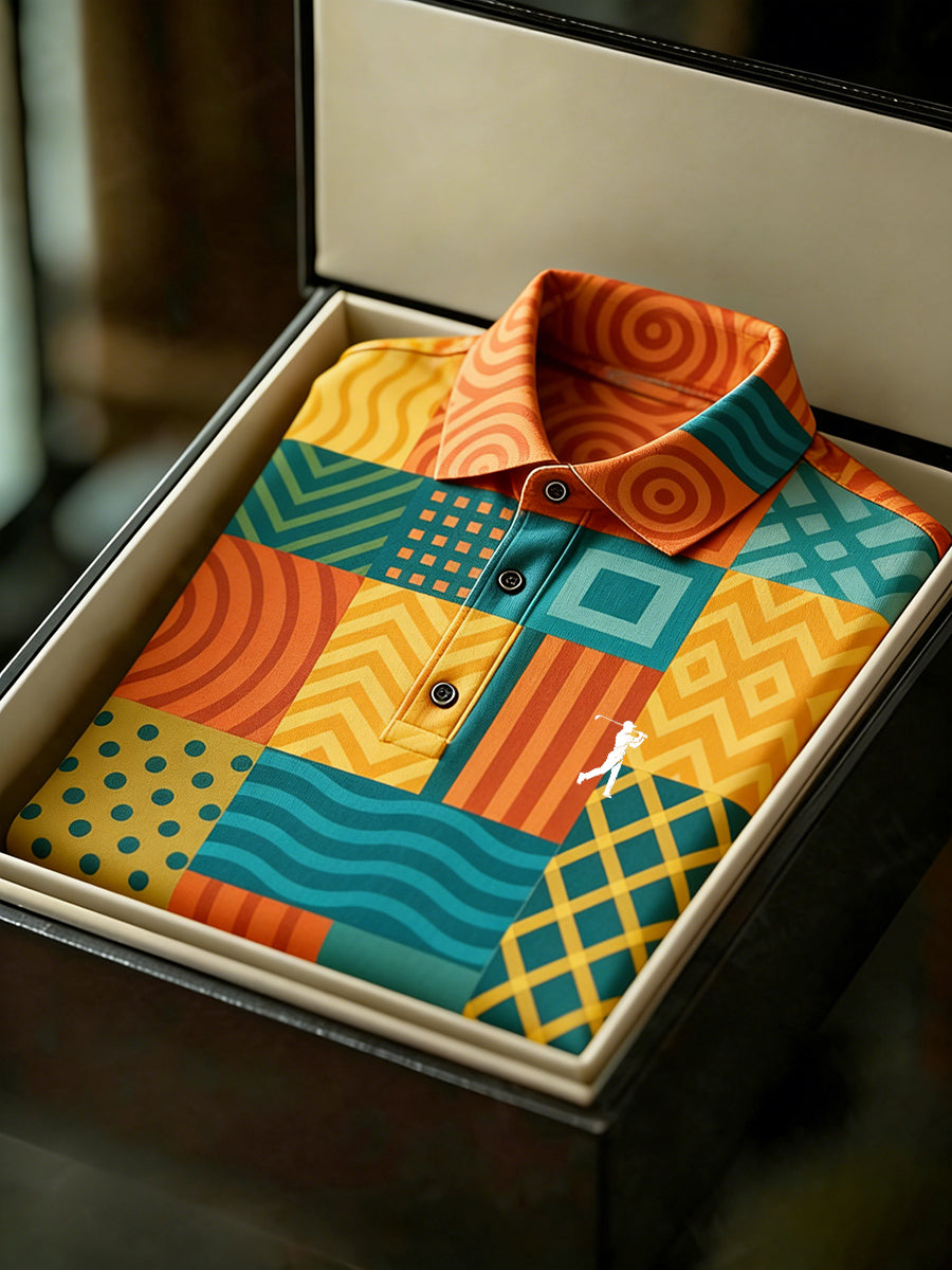 Men's Vintage Business Style Printed Casual Polo Shirt