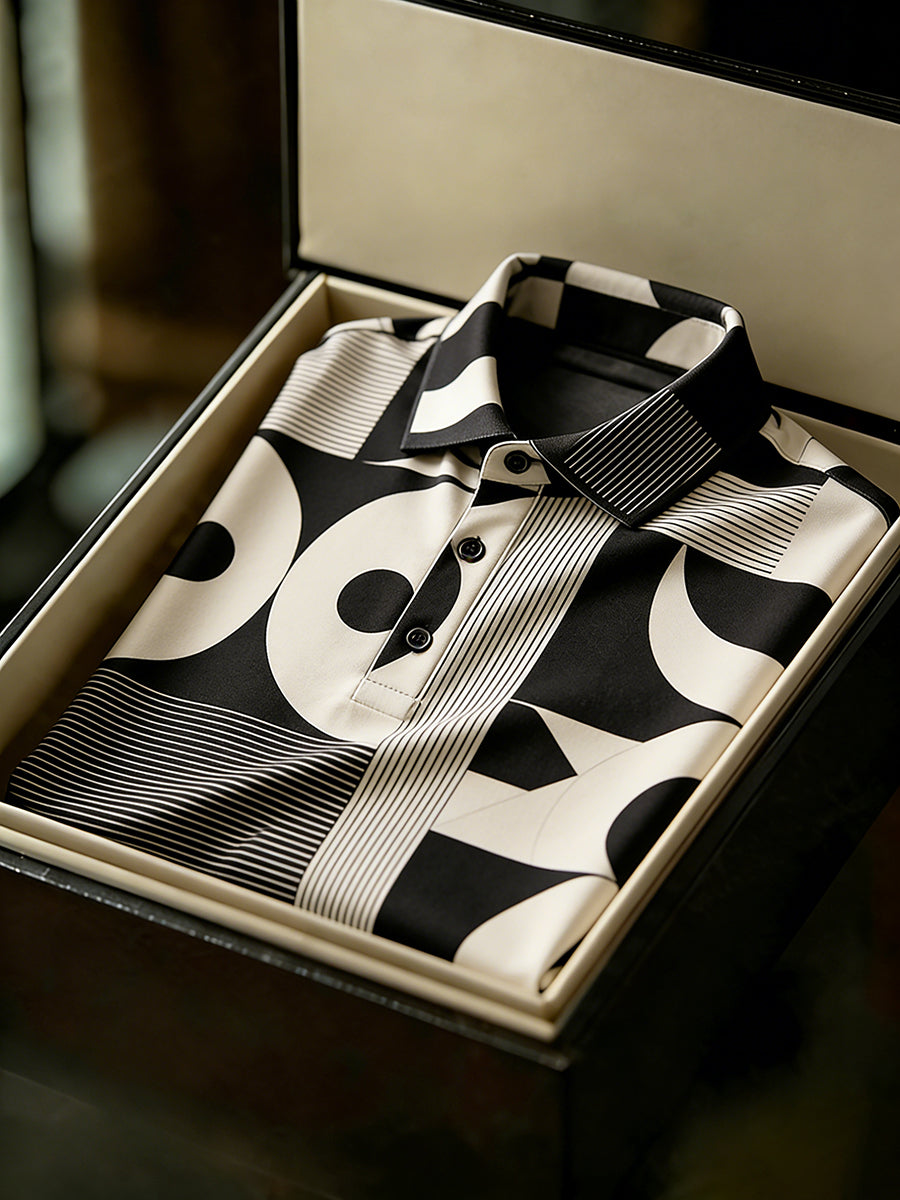 Men's Vintage Business Style Printed Casual Polo Shirt