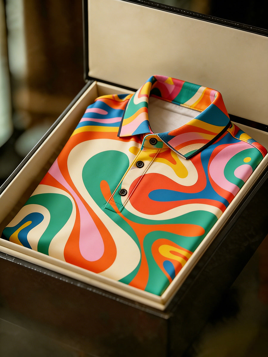Men's Vintage Business Style Printed Casual Polo Shirt