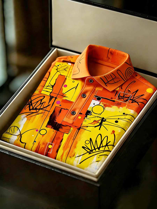 Men's Vintage Business Style Printed Casual Polo Shirt