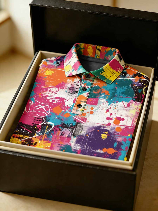 Men's Vintage Business Style Printed Casual Polo Shirt