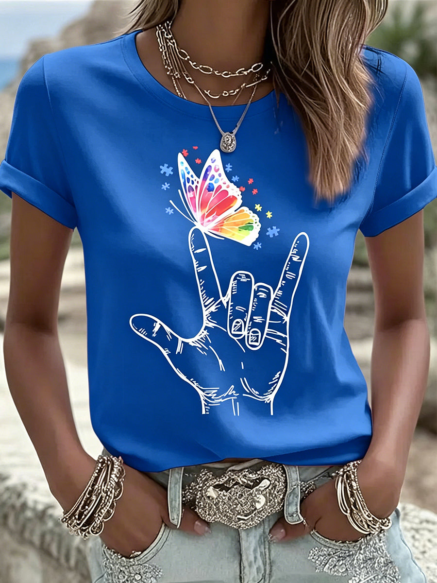Autism Printed Vintage Fashion Loose Short Sleeve T-Shirt