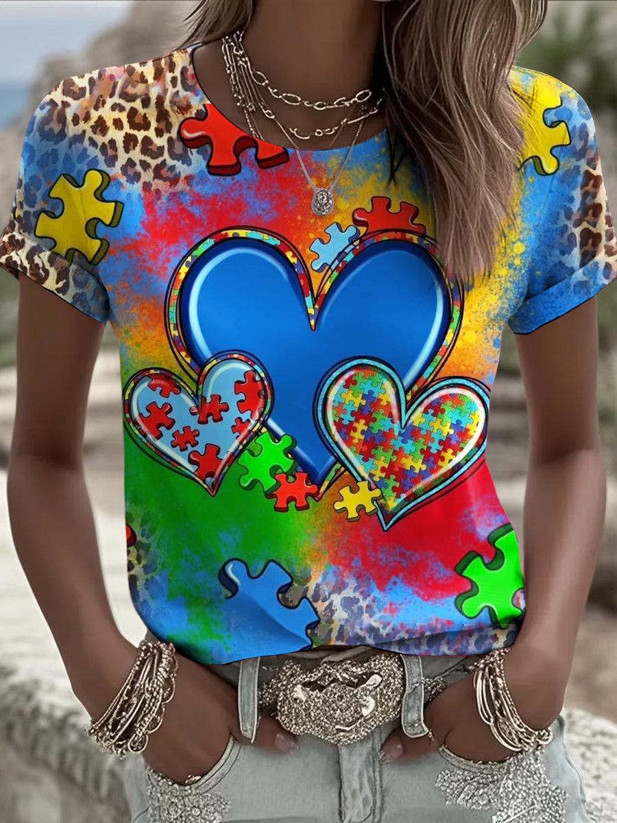 Autism Printed Vintage Fashion Loose Short Sleeve T-Shirt