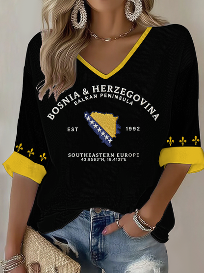 Women's  Bosnia ZMAJEVI Football Lover Printed Waffle T-shirt